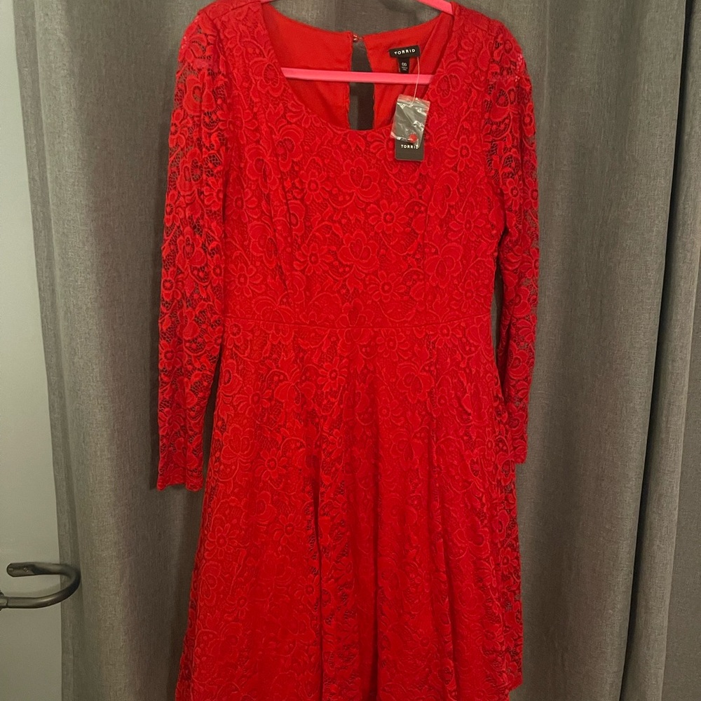 Red lace Long sleeve dress